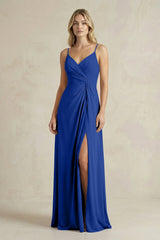 Sheath Cami Strap Ruched Chiffon Bridesmaid Dress in Royal Blue - KissProm Bridesmaid Dresses