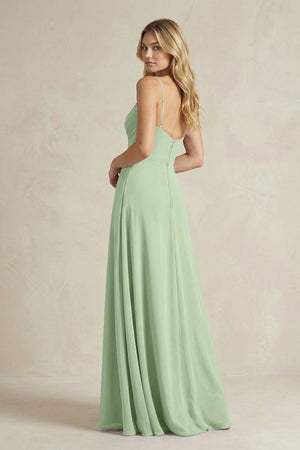 Sheath Cami Strap Ruched Chiffon Bridesmaid Dress in Sage - KissProm Bridesmaid Dresses