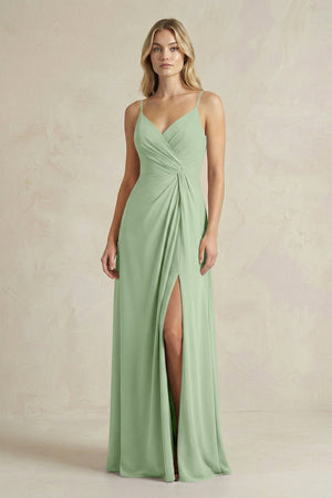 Sheath Cami Strap Ruched Chiffon Bridesmaid Dress in Sage - KissProm Bridesmaid Dresses