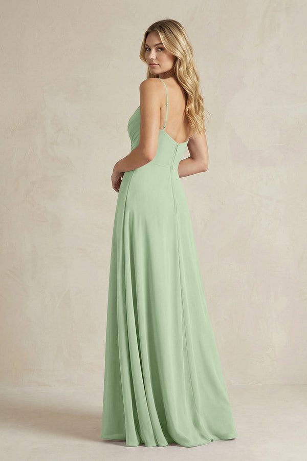 Sheath Cami Strap Ruched Chiffon Bridesmaid Dress in Sage - KissProm Bridesmaid Dresses