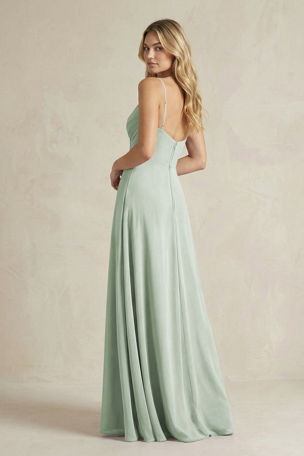 Sheath Cami Strap Ruched Chiffon Bridesmaid Dress in Sage - KissProm Bridesmaid Dresses