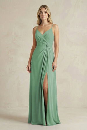 Sheath Cami Strap Ruched Chiffon Bridesmaid Dress in Sea Glass - KissProm Bridesmaid Dresses