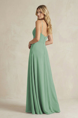 Sheath Cami Strap Ruched Chiffon Bridesmaid Dress in Sea Glass - KissProm Bridesmaid Dresses
