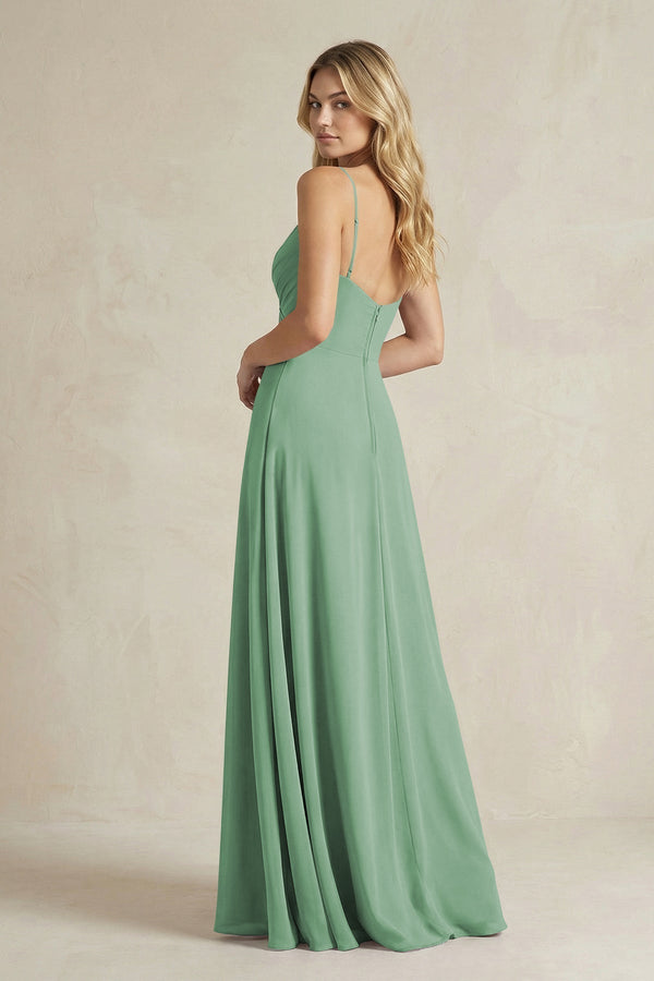 Sheath Cami Strap Ruched Chiffon Bridesmaid Dress in Sea Glass - KissProm Bridesmaid Dresses