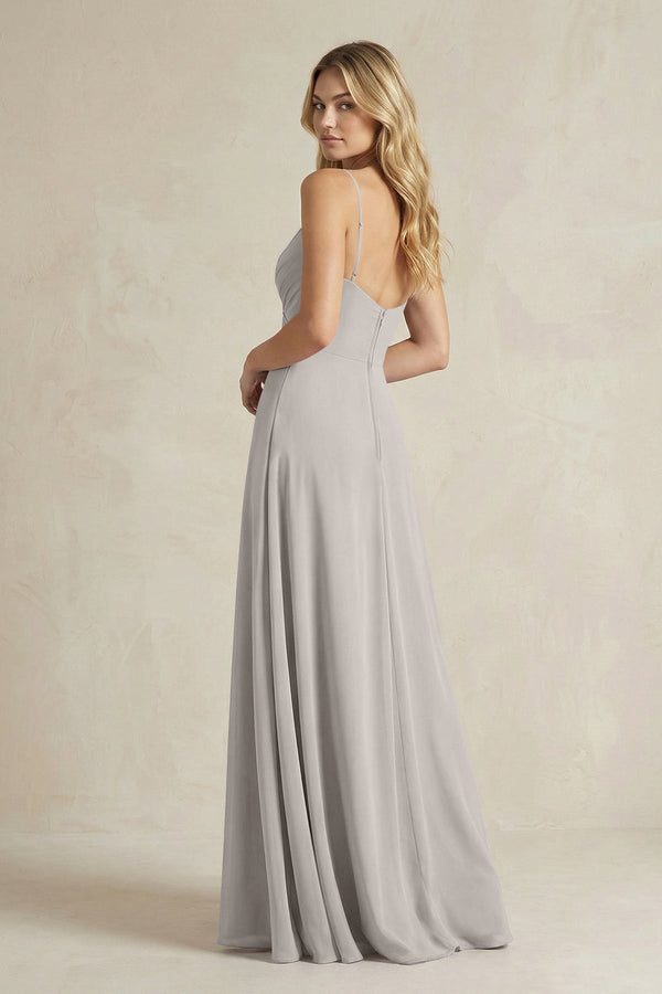 Sheath Cami Strap Ruched Chiffon Bridesmaid Dress in Silver - KissProm Bridesmaid Dresses