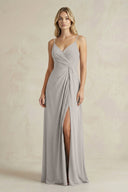 Sheath Cami Strap Ruched Chiffon Bridesmaid Dress in Silver - KissProm Bridesmaid Dresses