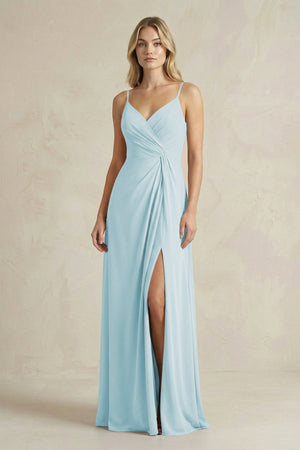 Sheath Cami Strap Ruched Chiffon Bridesmaid Dress in Sky Blue - KissProm Bridesmaid Dresses