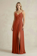 Sheath Cami Strap Ruched Chiffon Bridesmaid Dress in Spice - KissProm Bridesmaid Dresses
