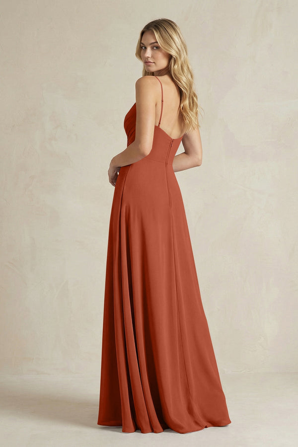 Sheath Cami Strap Ruched Chiffon Bridesmaid Dress in Spice - KissProm Bridesmaid Dresses