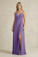 Sheath Cami Strap Ruched Chiffon Bridesmaid Dress in Tahiti - KissProm Bridesmaid Dresses
