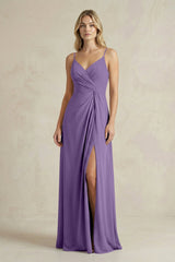 Sheath Cami Strap Ruched Chiffon Bridesmaid Dress in Tahiti - KissProm Bridesmaid Dresses