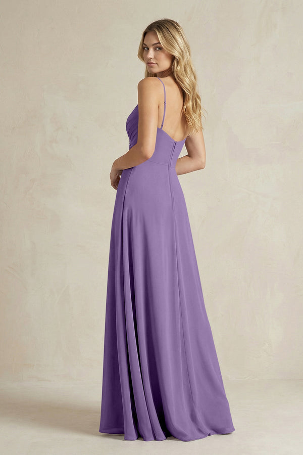 Sheath Cami Strap Ruched Chiffon Bridesmaid Dress in Tahiti - KissProm Bridesmaid Dresses
