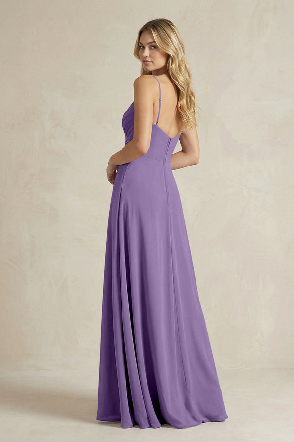 Sheath Cami Strap Ruched Chiffon Bridesmaid Dress in Tahiti - KissProm Bridesmaid Dresses
