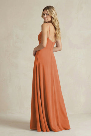 Sheath Cami Strap Ruched Chiffon Bridesmaid Dress in Terracotta - KissProm Bridesmaid Dresses