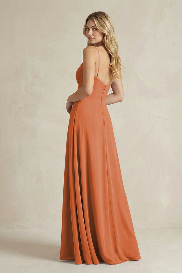 Sheath Cami Strap Ruched Chiffon Bridesmaid Dress in Terracotta - KissProm Bridesmaid Dresses