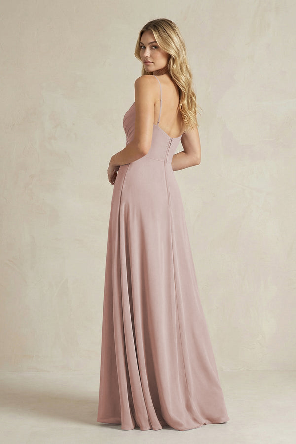 Sheath Cami Strap Ruched Chiffon Bridesmaid Dress in Toffee - KissProm Bridesmaid Dresses