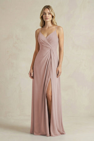 Sheath Cami Strap Ruched Chiffon Bridesmaid Dress in Toffee - KissProm Bridesmaid Dresses