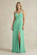 Sheath Cami Strap Ruched Chiffon Bridesmaid Dress in Turquoise - KissProm Bridesmaid Dresses