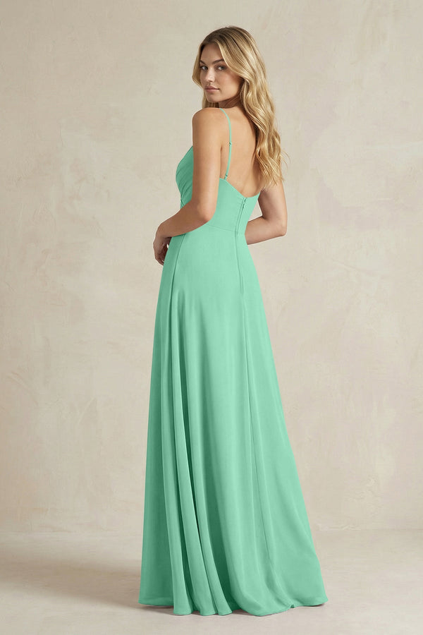 Sheath Cami Strap Ruched Chiffon Bridesmaid Dress in Turquoise - KissProm Bridesmaid Dresses
