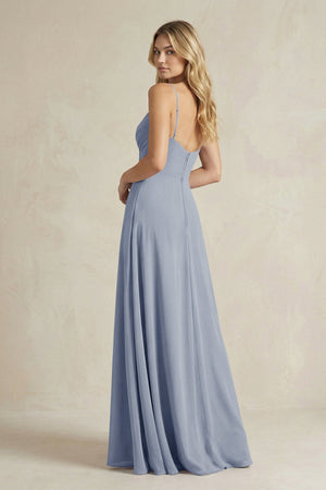 Sheath Cami Strap Ruched Chiffon Bridesmaid Dress in Twilight - KissProm Bridesmaid Dresses