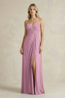Sheath Cami Strap Ruched Chiffon Bridesmaid Dress in Vintage Mauve - KissProm Bridesmaid Dresses