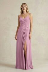Sheath Cami Strap Ruched Chiffon Bridesmaid Dress in Vintage Mauve - KissProm Bridesmaid Dresses