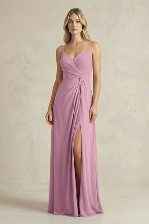 Sheath Cami Strap Ruched Chiffon Bridesmaid Dress in Vintage Mauve - KissProm Bridesmaid Dresses