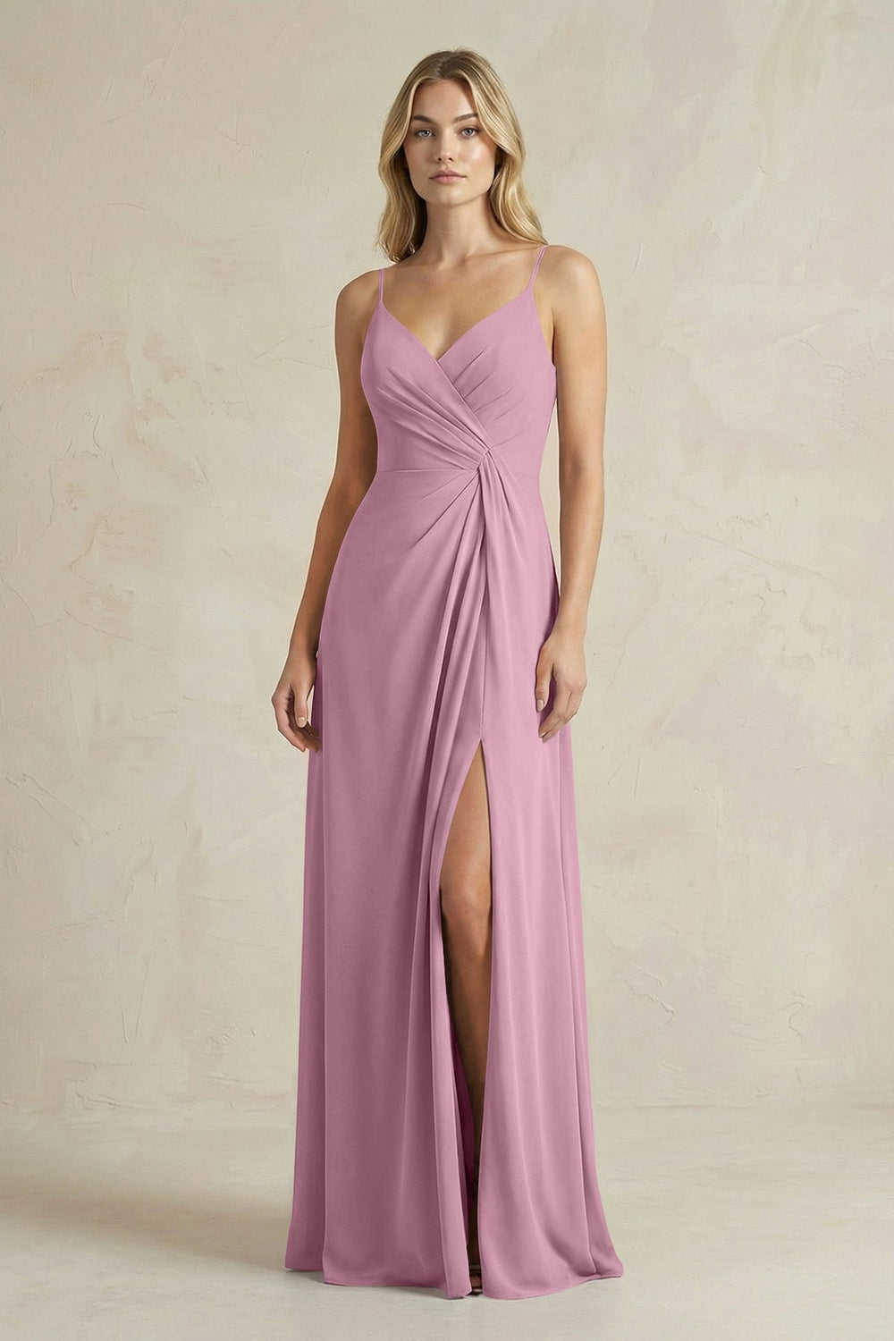 Sheath Cami Strap Ruched Chiffon Bridesmaid Dress in Vintage Mauve - KissProm Bridesmaid Dresses