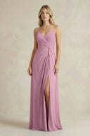Sheath Cami Strap Ruched Chiffon Bridesmaid Dress in Vintage Mauve - KissProm Bridesmaid Dresses