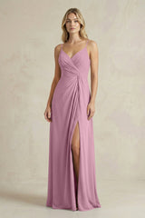 Sheath Cami Strap Ruched Chiffon Bridesmaid Dress in Vintage Mauve - KissProm Bridesmaid Dresses