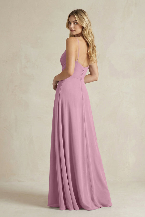 Sheath Cami Strap Ruched Chiffon Bridesmaid Dress in Vintage Mauve - KissProm Bridesmaid Dresses