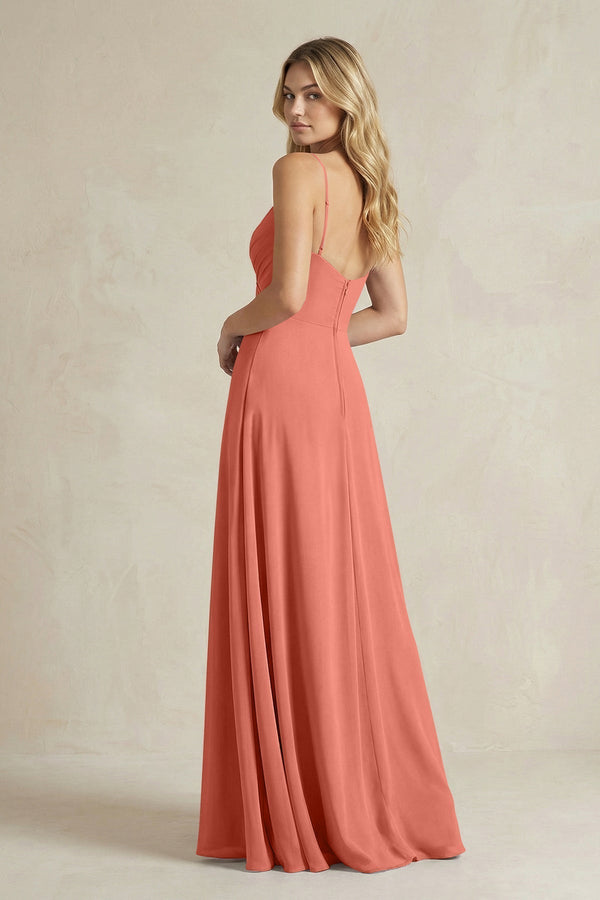 Sheath Cami Strap Ruched Chiffon Bridesmaid Dress in Wild Rose - KissProm Bridesmaid Dresses