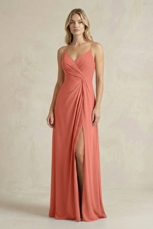 Sheath Cami Strap Ruched Chiffon Bridesmaid Dress in Wild Rose - KissProm Bridesmaid Dresses