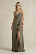 Sheath Cami Strap Ruched Chiffon Bridesmaid Dress in Willow Green - KissProm Bridesmaid Dresses
