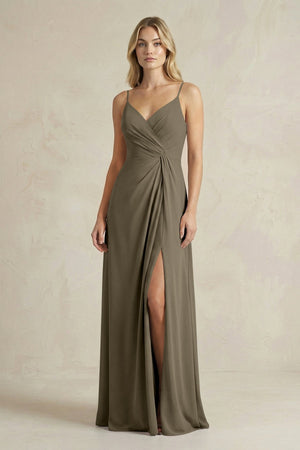 Sheath Cami Strap Ruched Chiffon Bridesmaid Dress in Willow Green - KissProm Bridesmaid Dresses
