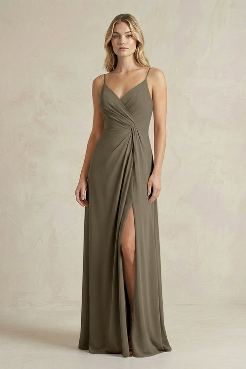 Sheath Cami Strap Ruched Chiffon Bridesmaid Dress in Willow Green - KissProm Bridesmaid Dresses