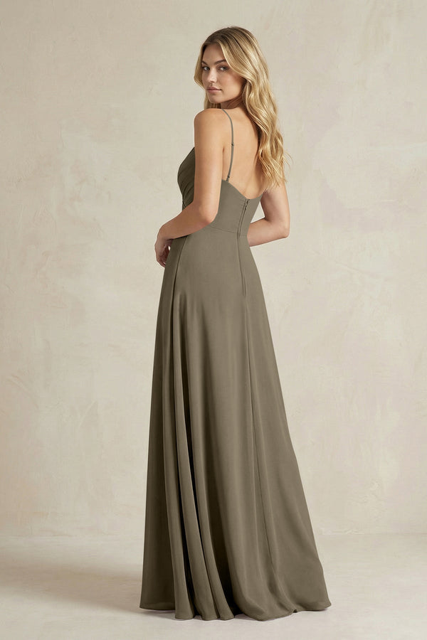 Sheath Cami Strap Ruched Chiffon Bridesmaid Dress in Willow Green - KissProm Bridesmaid Dresses