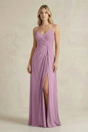 Sheath Cami Strap Ruched Chiffon Bridesmaid Dress in Wisteria - KissProm Bridesmaid Dresses