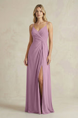 Sheath Cami Strap Ruched Chiffon Bridesmaid Dress in Wisteria - KissProm Bridesmaid Dresses