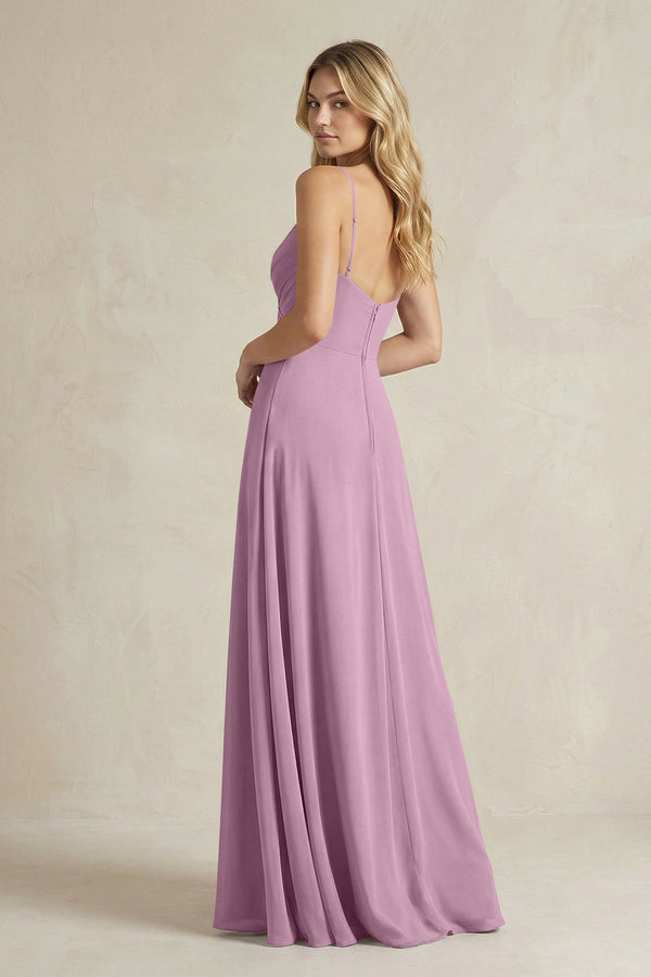Sheath Cami Strap Ruched Chiffon Bridesmaid Dress in Wisteria - KissProm Bridesmaid Dresses