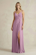 Sheath Cami Strap Ruched Chiffon Bridesmaid Dress in Wisteria - KissProm Bridesmaid Dresses