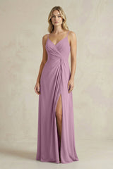 Sheath Cami Strap Ruched Chiffon Bridesmaid Dress in Wisteria - KissProm Bridesmaid Dresses