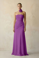 Sheath Chiffon Strapless Pleated Bridesmaid Dress in Amethyst - KissProm Bridesmaid Dresses