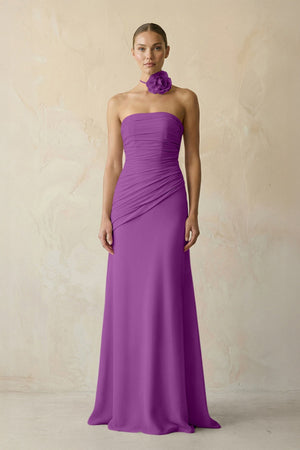 Sheath Chiffon Strapless Pleated Bridesmaid Dress in Amethyst - KissProm Bridesmaid Dresses