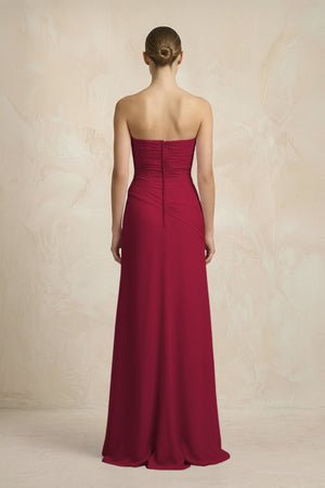 Sheath Chiffon Strapless Pleated Bridesmaid Dress in Berry - KissProm Bridesmaid Dresses