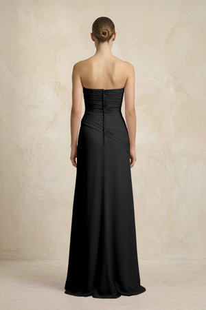 Sheath Chiffon Strapless Pleated Bridesmaid Dress in Black - KissProm Bridesmaid Dresses