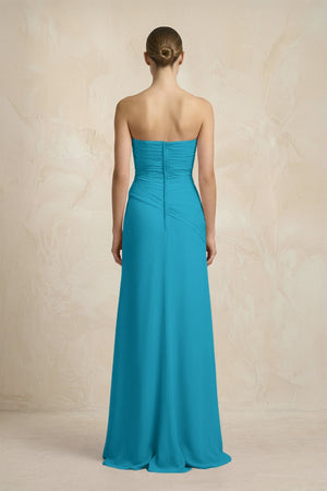 Sheath Chiffon Strapless Pleated Bridesmaid Dress in Blue Jay - KissProm Bridesmaid Dresses