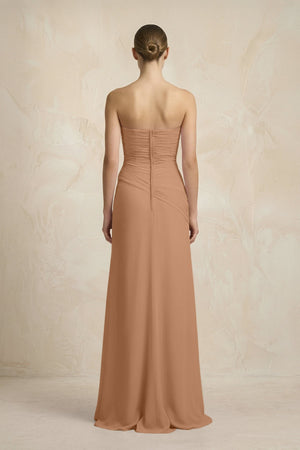 Sheath Chiffon Strapless Pleated Bridesmaid Dress in Bronzer - KissProm Bridesmaid Dresses
