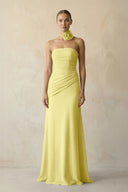Sheath Chiffon Strapless Pleated Bridesmaid Dress in Buttercup - KissProm Bridesmaid Dresses