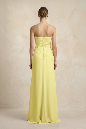 Sheath Chiffon Strapless Pleated Bridesmaid Dress in Buttercup - KissProm Bridesmaid Dresses